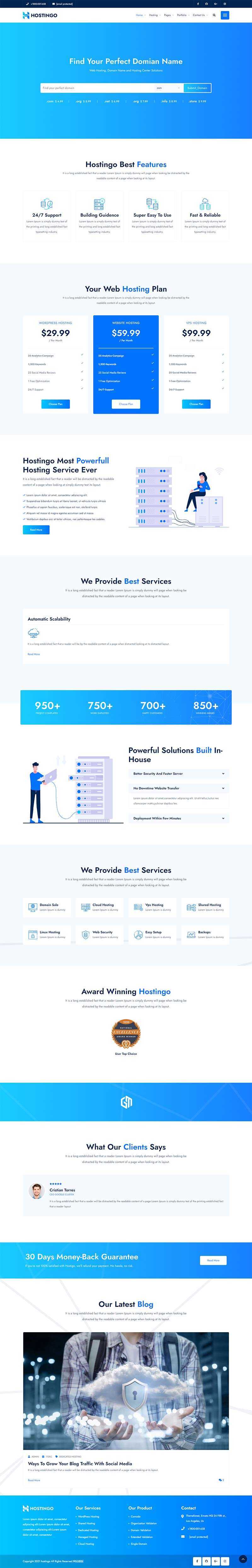 蓝色风格IDC服务器主机托管网站html模板 - 项目资源网