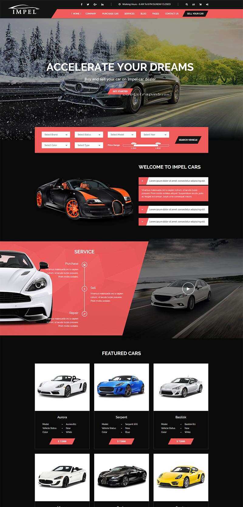 Bootstrap大气红色的汽车经销商网站html模板 - 项目资源网