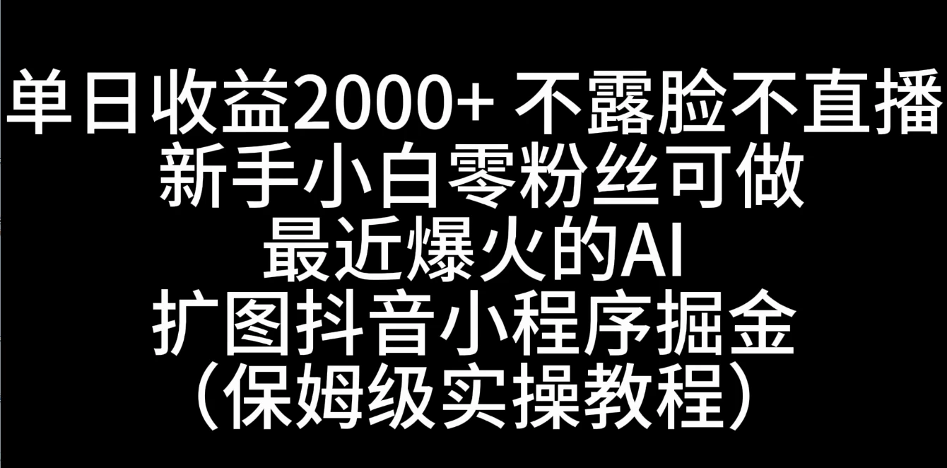单日收益2000+,不露脸,不直播,新手小白零粉丝可操作最近爆火的AI扩图抖音小程序掘金(保姆级实操教程) - 项目资源网