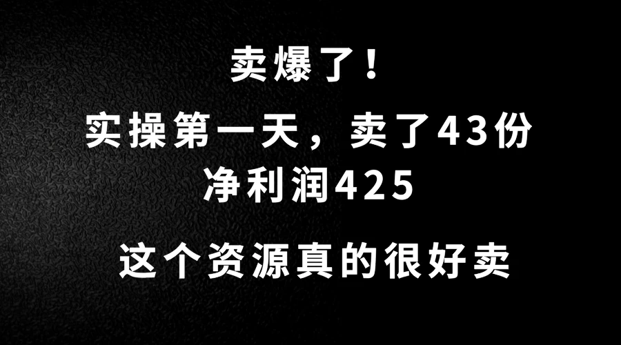 这个资源，需求很大，实操第一天卖了43份，净利润425 - 项目资源网