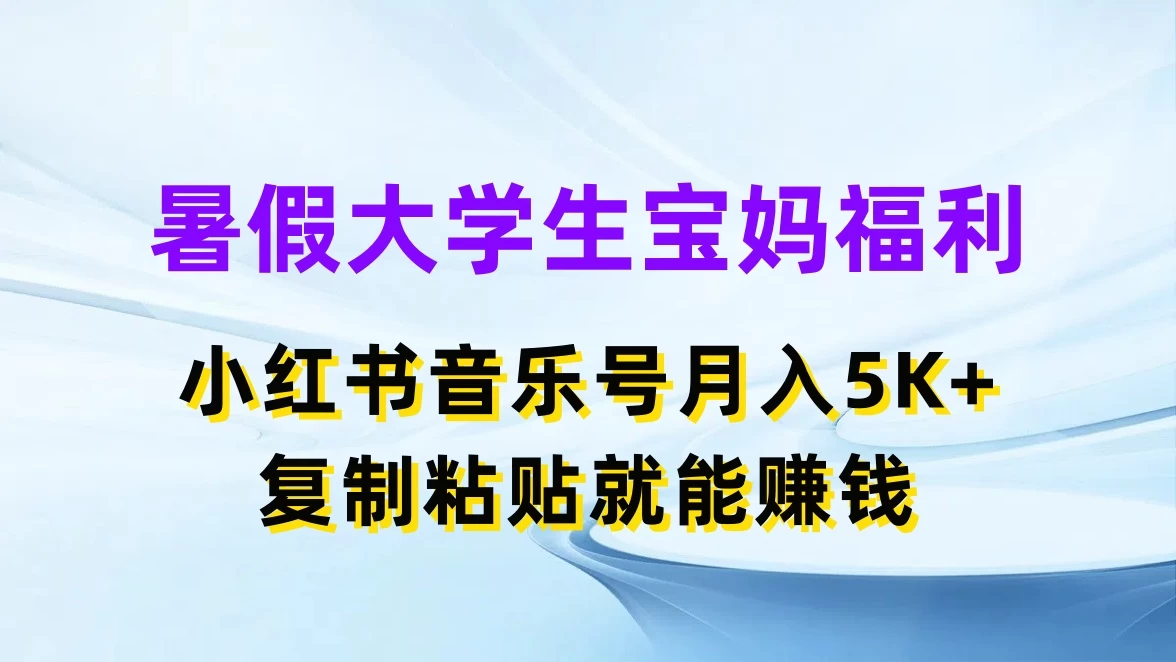 暑假大学生宝妈福利,小红书音乐号月入5K+,简单复制粘贴就能赚收益 - 项目资源网