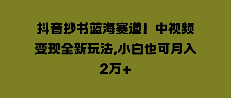 抖音抄书蓝海赛道!中视频变现全新玩法,小白也可月入2万+ - 项目资源网
