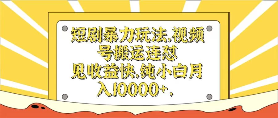 短剧暴力玩法,视频号搬运连怼见收益快,纯小白月入10000+ - 项目资源网