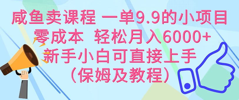 咸鱼卖课程 一单9.9的小项目  零成本  轻松月入6000+新手小白可直接上手（保姆级教程） - 项目资源网
