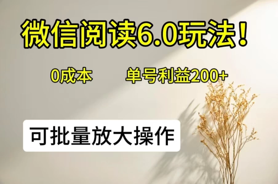 微信阅读6.0玩法!0撸,单号利益200+,可批量放大操作 - 项目资源网