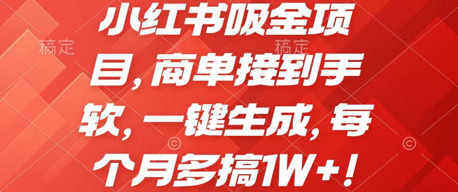 小红书吸金项目,商单接到手软,一键生成,每个月多搞1W+ - 项目资源网