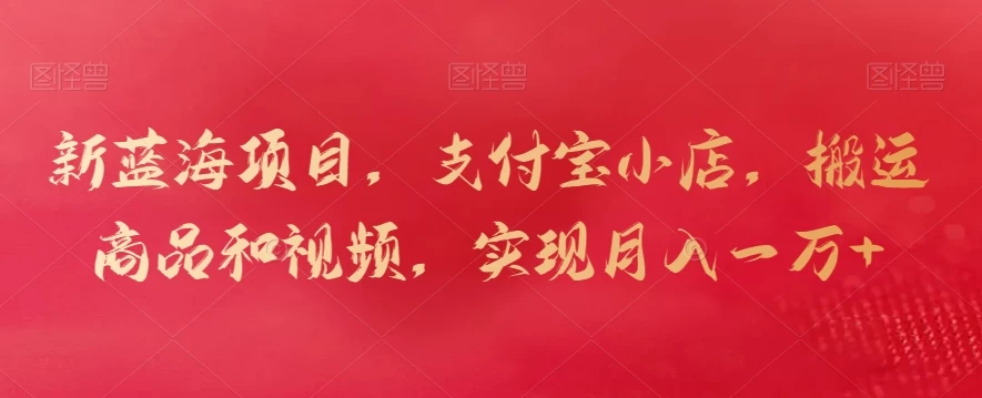 新蓝海项目，支付宝小店，搬运商品和视频，实现月入一万+ - 项目资源网