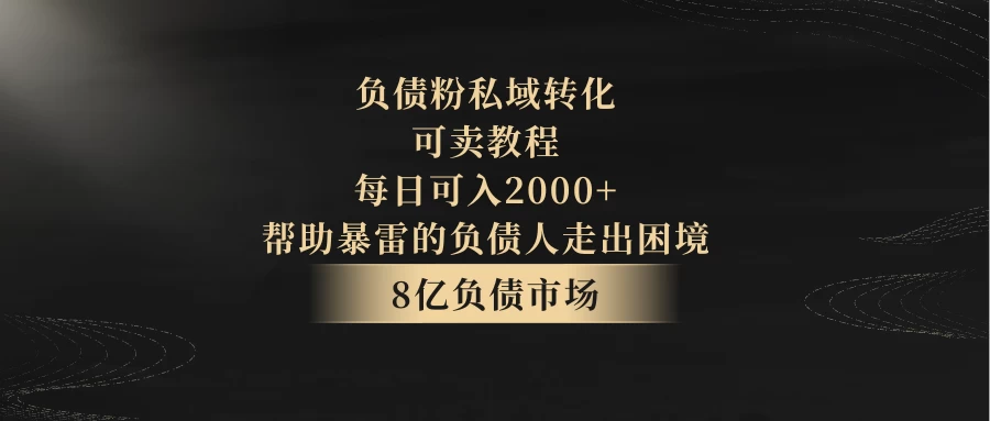 8亿负债市场,负债粉私域转化,可卖教程,每日可入2000+,无需经验(包含资料) - 项目资源网