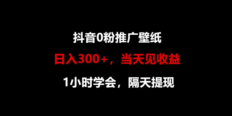 日入300+,抖音0粉推广壁纸,1小时学会,当天见收益,隔天提现 - 项目资源网