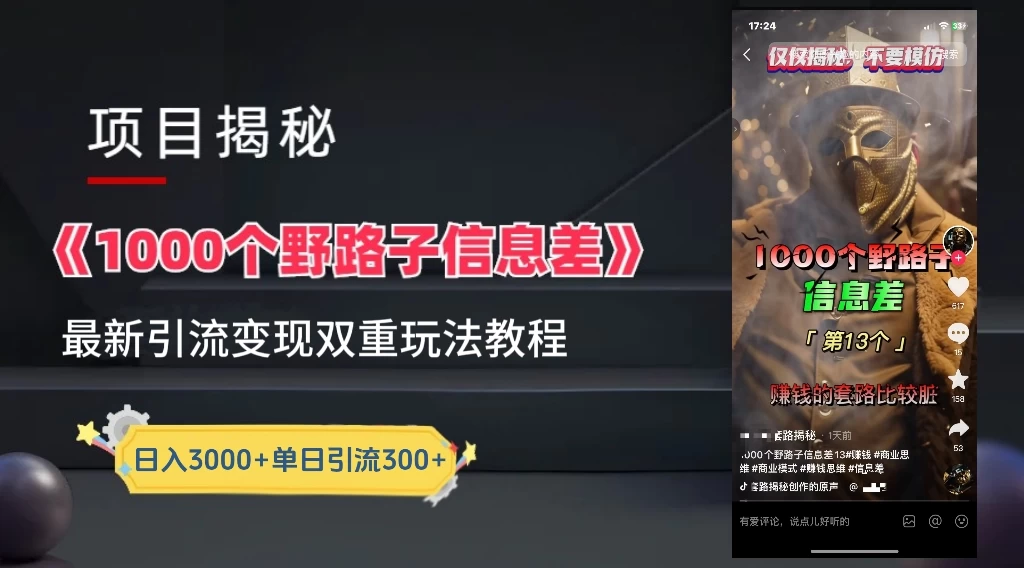 抖音最新一千个野路子玩法教程,变现+引流双重玩法,野路子信息差 - 项目资源网