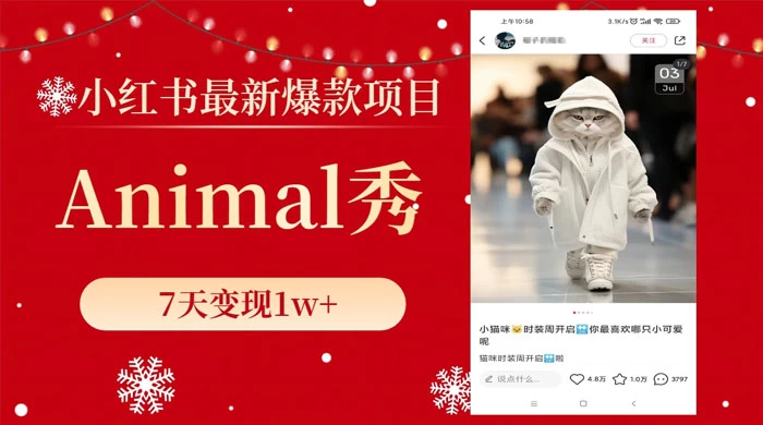 小红书最新爆款项目，Animal 秀，7天变现 1w+ - 项目资源网